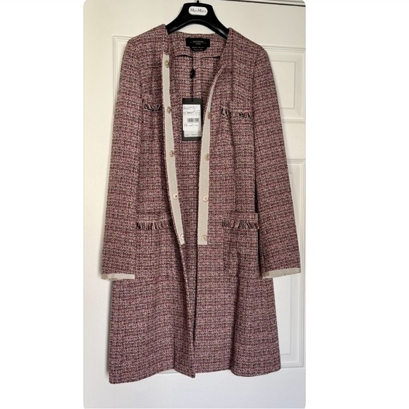 Weekend Max Mara Jackets & Blazers - Weekend Max Mara Women’s PinkTweed Coat with Ribbon Accents Size 8